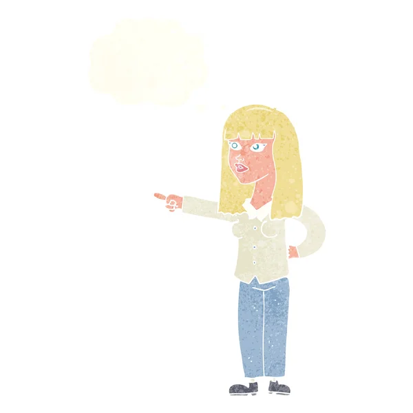 Dibujos animados mujer bonita señalando con burbuja de pensamiento — Archivo Imágenes Vectoriales