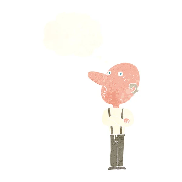 Dessin animé vieil homme avec les bras croisés avec bulle de pensée — Image vectorielle