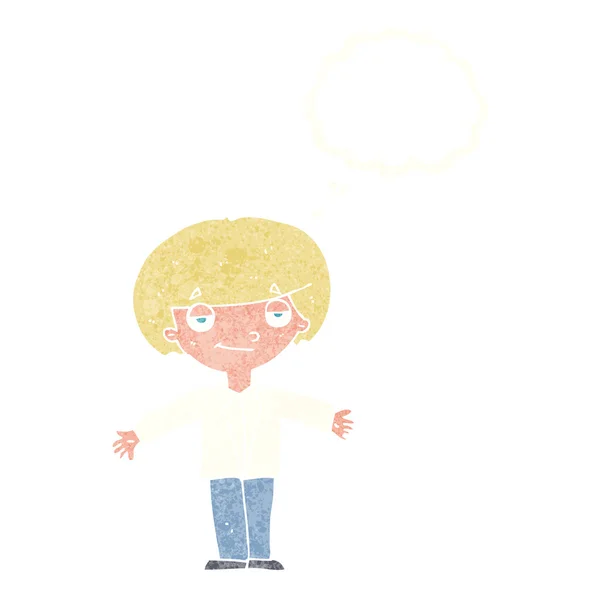 Kreslený samolibý chlapec s myšlenkovou bublinou — Stockový vektor