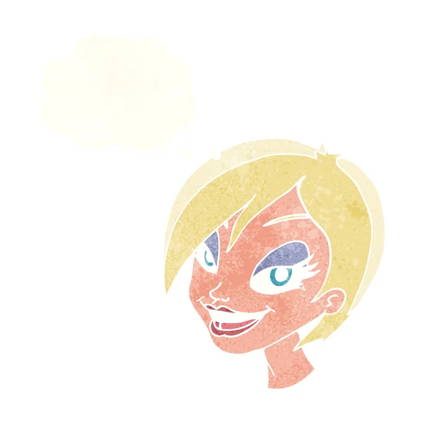Karikatur hübsches weibliches Gesicht mit Gedankenblase — Stockvektor