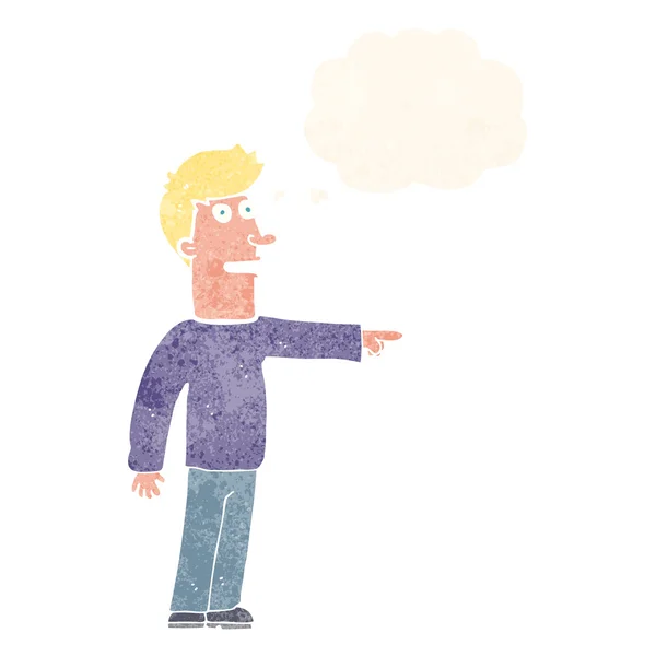 Hombre de dibujos animados apuntando con burbuja de pensamiento — Archivo Imágenes Vectoriales