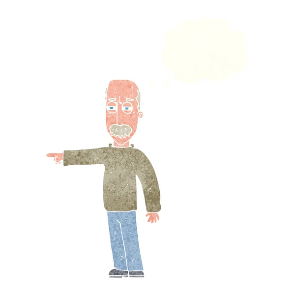 Dibujos animados hombre viejo gesto Salir! con burbuja de pensamiento — Vector de stock