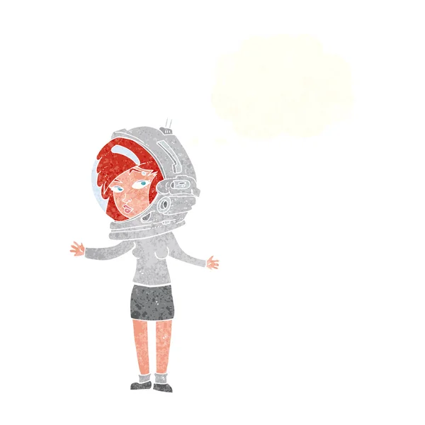 Kreslená žena v kosmonautské helmě s myšlenkovou bublinou — Stockový vektor