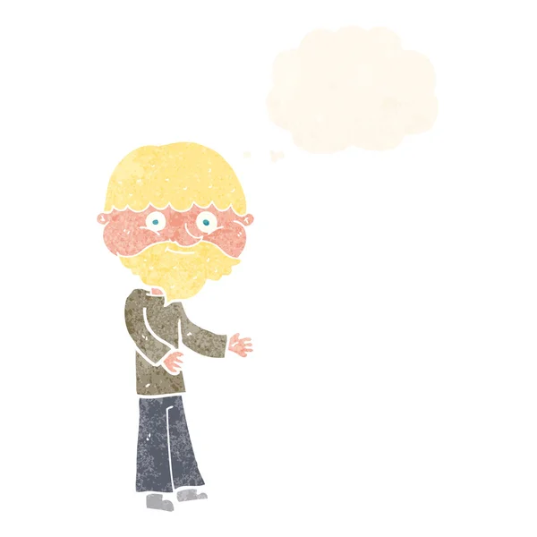 Karikatur glücklicher bärtiger Mann mit Gedankenblase — Stockvektor