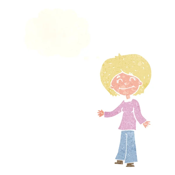 Мультфильм о счастливой женщине с мыльным пузырем — стоковый вектор