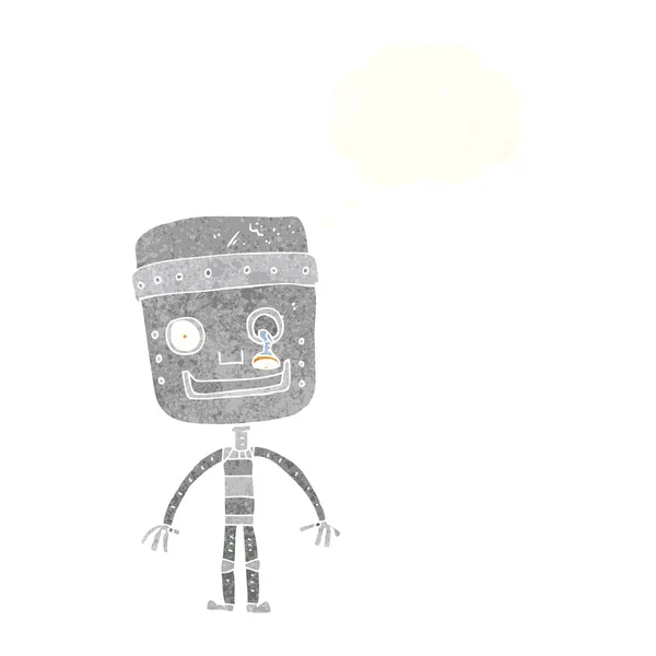 Robot divertido de dibujos animados con burbuja de pensamiento — Vector de stock