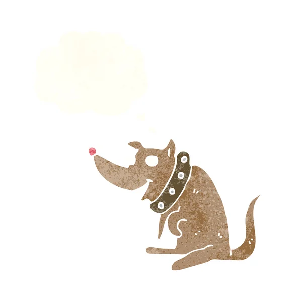 Desenho animado cão feliz em colarinho grande com bolha de pensamento — Vetor de Stock