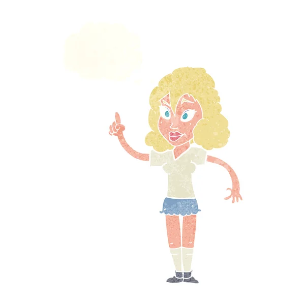 Karikatur hübsche Frau mit Idee mit Gedankenblase — Stockvektor