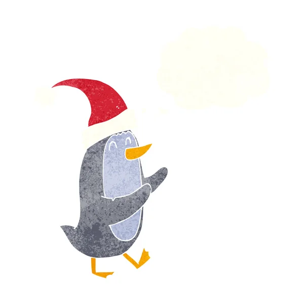 Pingüino de Navidad de dibujos animados con burbuja de pensamiento — Archivo Imágenes Vectoriales