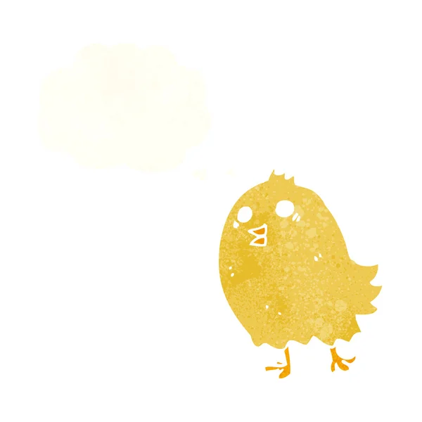 Cartone animato felice uccello giallo con bolla di pensiero — Vettoriale Stock