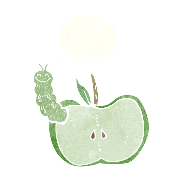 Pomme de dessin animé avec bug avec bulle de pensée — Image vectorielle