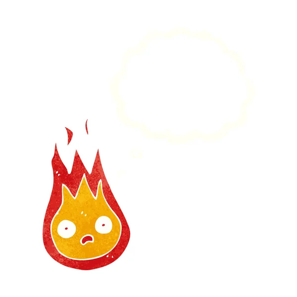 Boule de feu conviviale dessin animé avec bulle de pensée — Image vectorielle