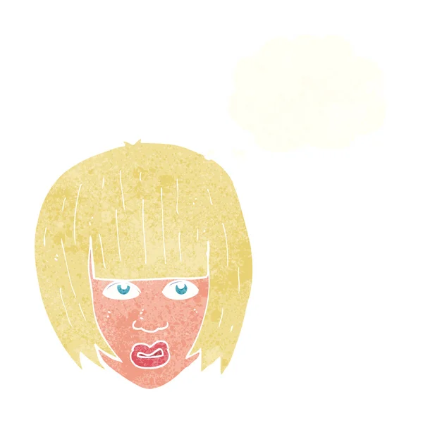 思ったのバブルの大きな髪に悩まされる少女を漫画します。 — ストックベクタ