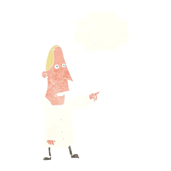 Karikatur hässlicher Mann, der mit Gedankenblase zeigt — Stockvektor