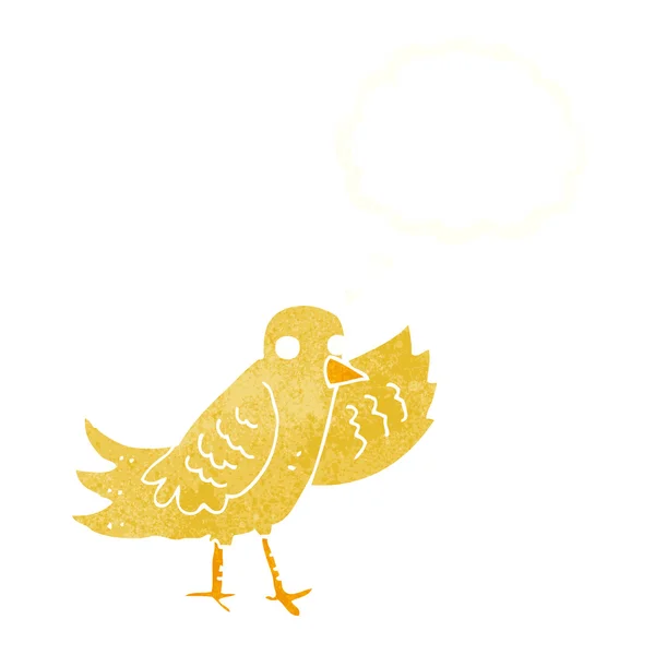 Dibujos animados agitando pájaro con burbuja de pensamiento — Vector de stock