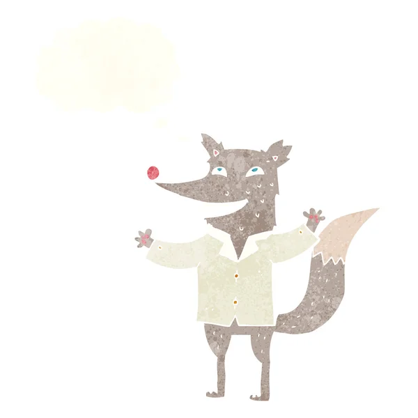 Dessin animé loup heureux portant chemise avec bulle de pensée — Image vectorielle