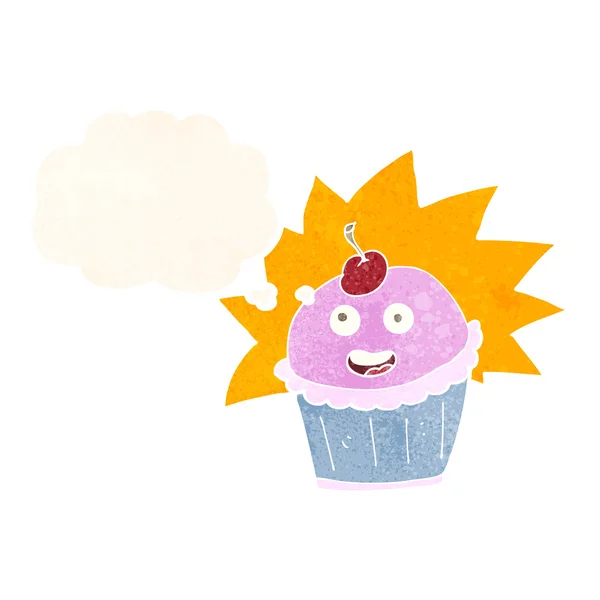 Cartoon cupcake met gedachte zeepbel — Stockvector