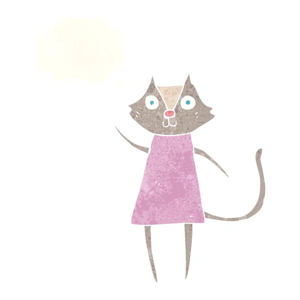 Mignon dessin animé chat agitant avec bulle de pensée — Image vectorielle