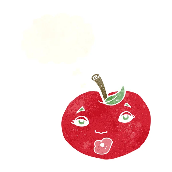 Cartoon appel met gezicht met gedachte zeepbel — Stockvector