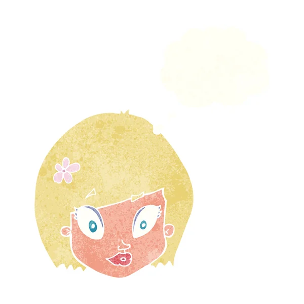 Мультфильм счастливое женское лицо с мыслепузырем — стоковый вектор