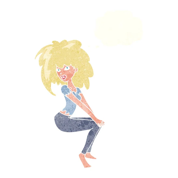 Karikatur Frau mit großen Haaren mit Gedankenblase — Stockvektor