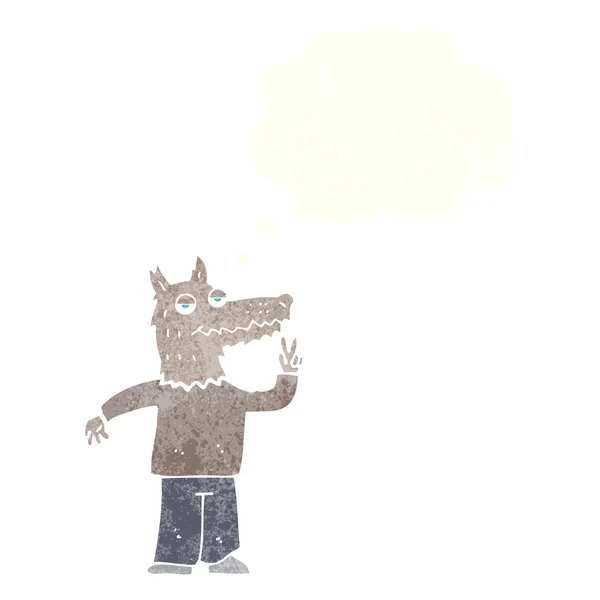 Καρτούν ευτυχισμένος άνθρωπος λύκος με φούσκα σκέψης — Διανυσματικό Αρχείο