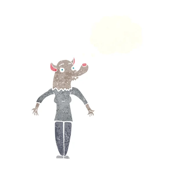Dessin animé loup-garou femme avec bulle de pensée — Image vectorielle