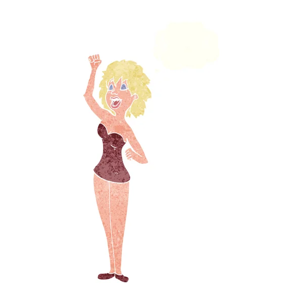 Mujer bailarina de dibujos animados con burbuja de pensamiento — Vector de stock