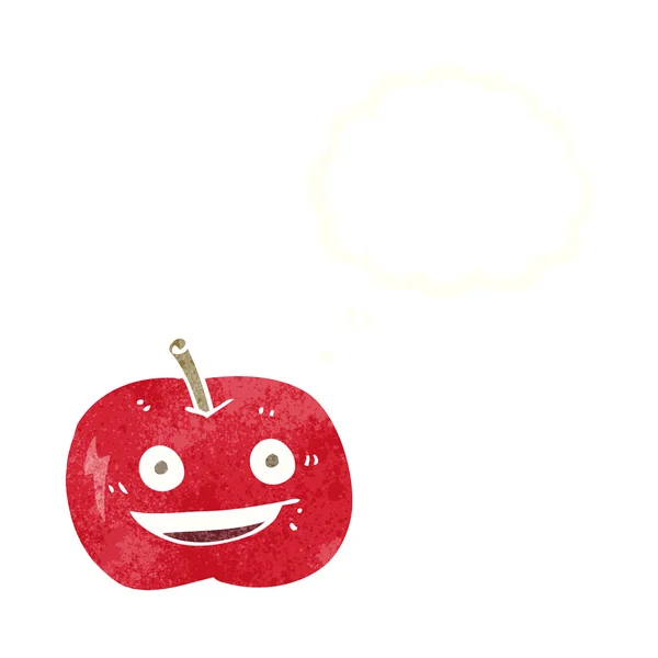 Cartoon glanzende appel met gedachte zeepbel — Stockvector