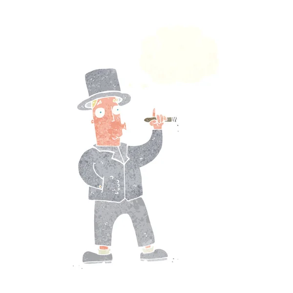 Dessin animé fumeur gentleman avec bulle de pensée — Image vectorielle