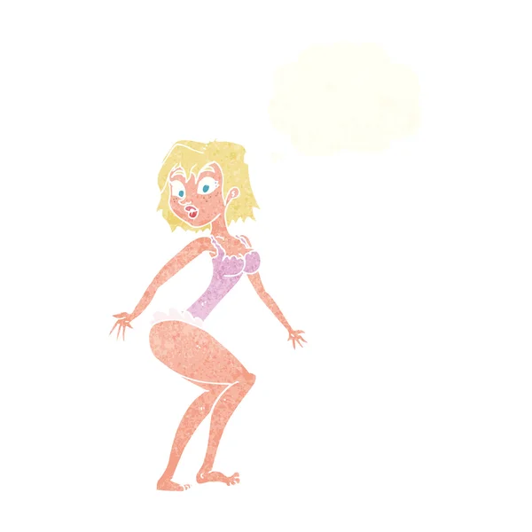 Çizgi film kadın bikini ile düşünce balonu — Stok Vektör