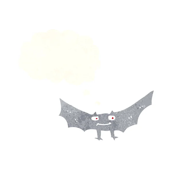 Desenho animado morcego vampiro assustador com bolha de pensamento — Vetor de Stock
