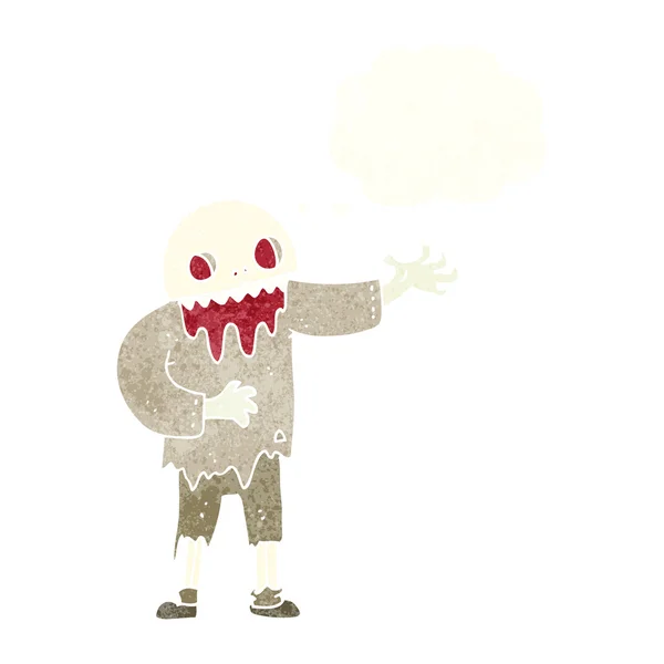 Zombie effrayant dessin animé avec bulle de pensée — Image vectorielle