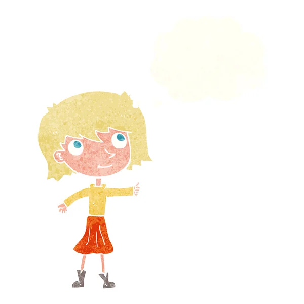 Dessin animé fille heureuse avec bulle de pensée — Image vectorielle