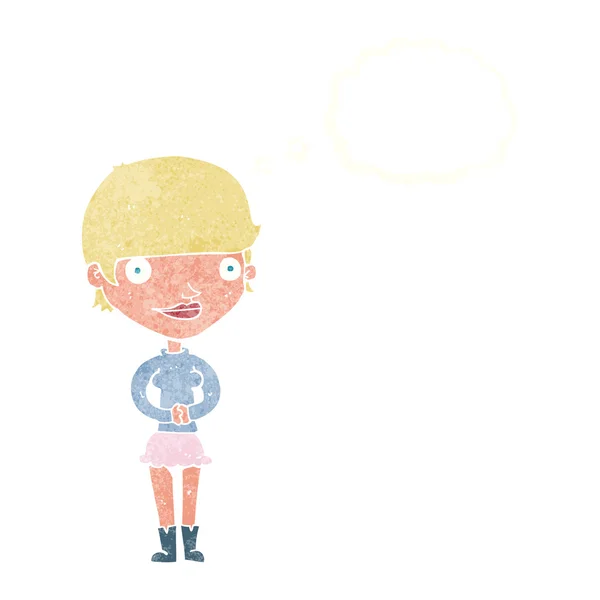 Femme amicale de dessin animé avec bulle de pensée — Image vectorielle