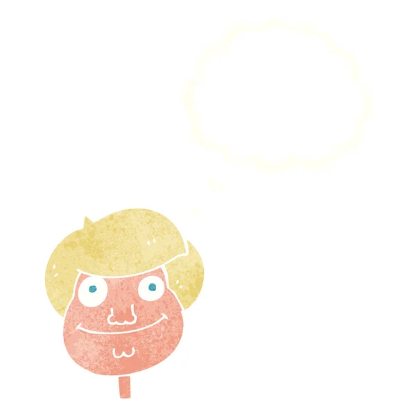 Dessin animé visage heureux garçon avec bulle de pensée — Image vectorielle