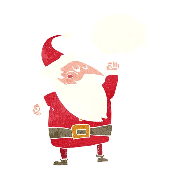 Tecknad Santa claus stansar luft med tanke bubbla — Stock vektor