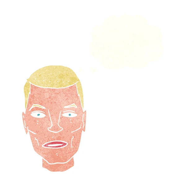 Dessin animé sérieux visage masculin avec bulle de pensée — Image vectorielle