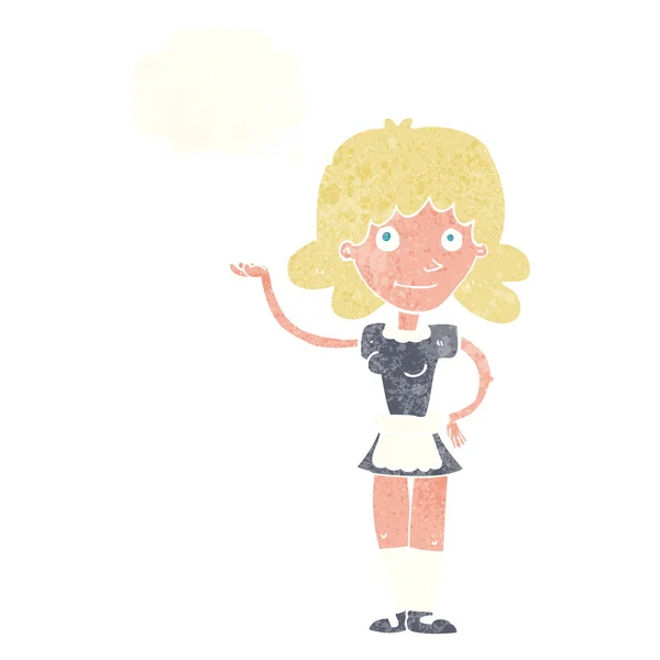 Femme de ménage dessin animé avec bulle de pensée — Image vectorielle