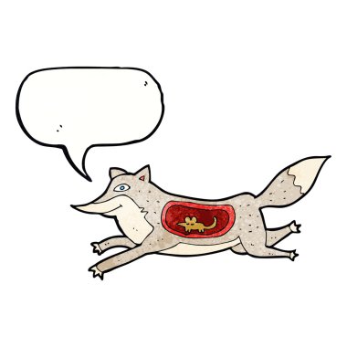 Karikatür kurdu, midesinde konuşma balonu olan fare.