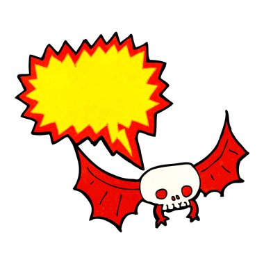 Konuşma baloncuklu ürkütücü kafatası.