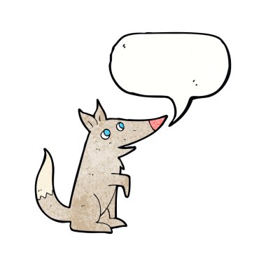 Konuşma baloncuğu olan bir kurt yavrusu.