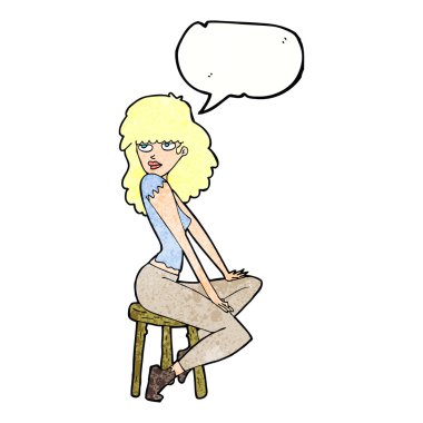 karikatür kadını konuşma balonuyla poz veriyor