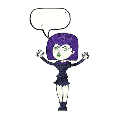 Konuşma baloncuğu olan vampir kız.