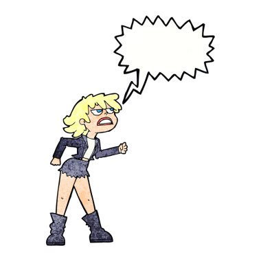 çizgi film kızgın Motorcu kız ile konuşma balonu