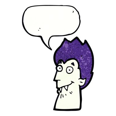 Konuşma balonlu bir vampir kafası.