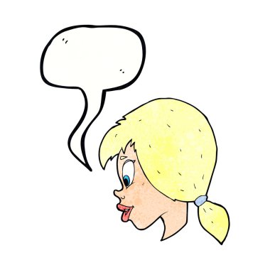 Konuşma baloncuklu güzel kadın yüzü.