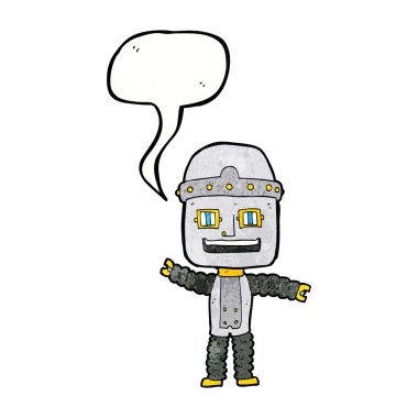 karikatür sallayan robot konuşma balonu ile