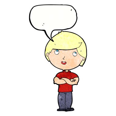 çizgi film mutlu adam konuşma baloncuğu ile katlanmış kolu ile