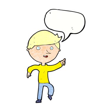 Mutlu çizgi film konuşma baloncuğuyla işaret ediyor